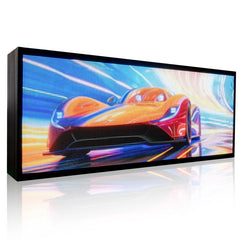 LED display with a colorful car design on a white background
