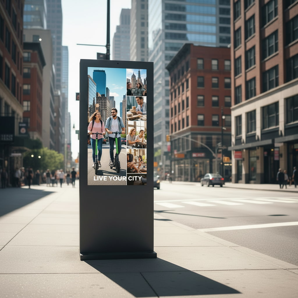 IP65 waterproof outdoor digital signage kiosk at shopping mall entrance