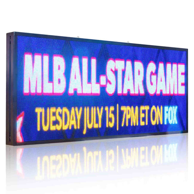 Indoor LED scrolling sign board showing vivid color video content Main image