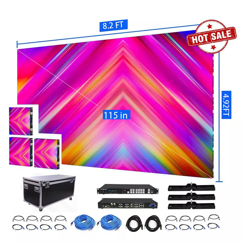 Full color indoor LED video screen with accessories and dimensions  Main image