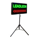 LED sign with 'LEADLEDS' text on a stand against a white background