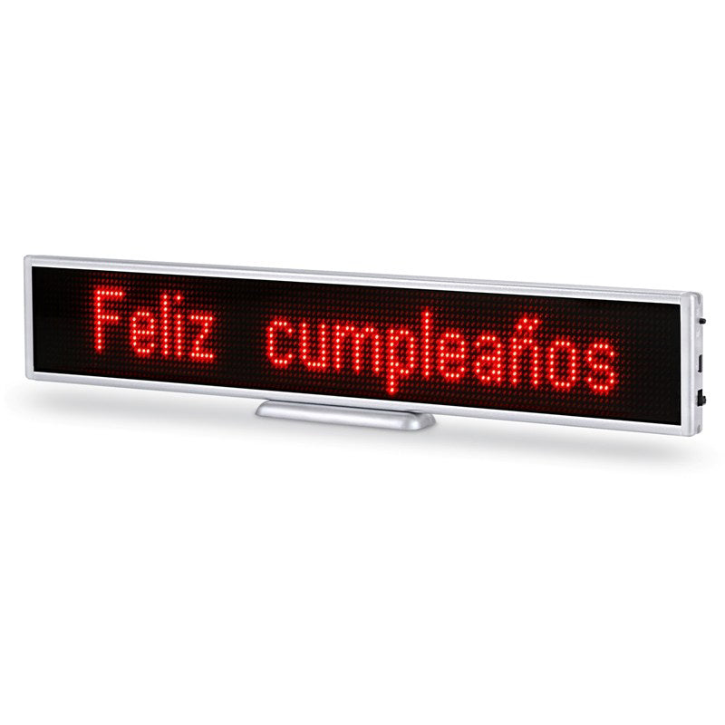 LED sign displaying 'Feliz cumpleaños' on a white background