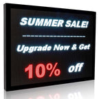 Digital display board with summer sale and upgrade offer text