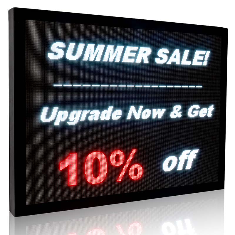 Digital display board with summer sale and upgrade offer text