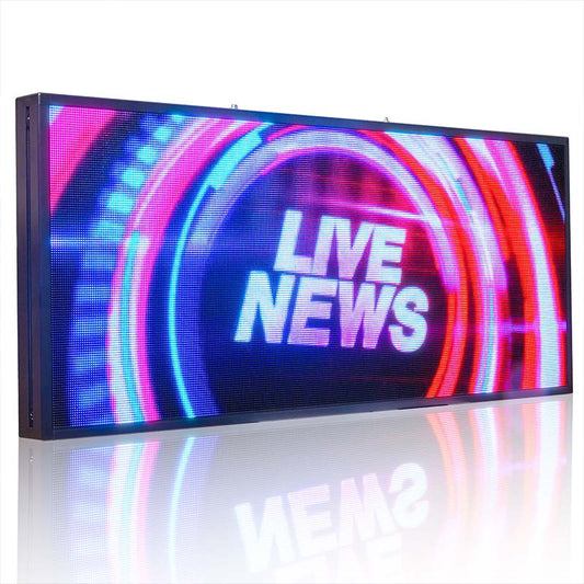 LED display screen with 'LIVE NEWS' text on a white background