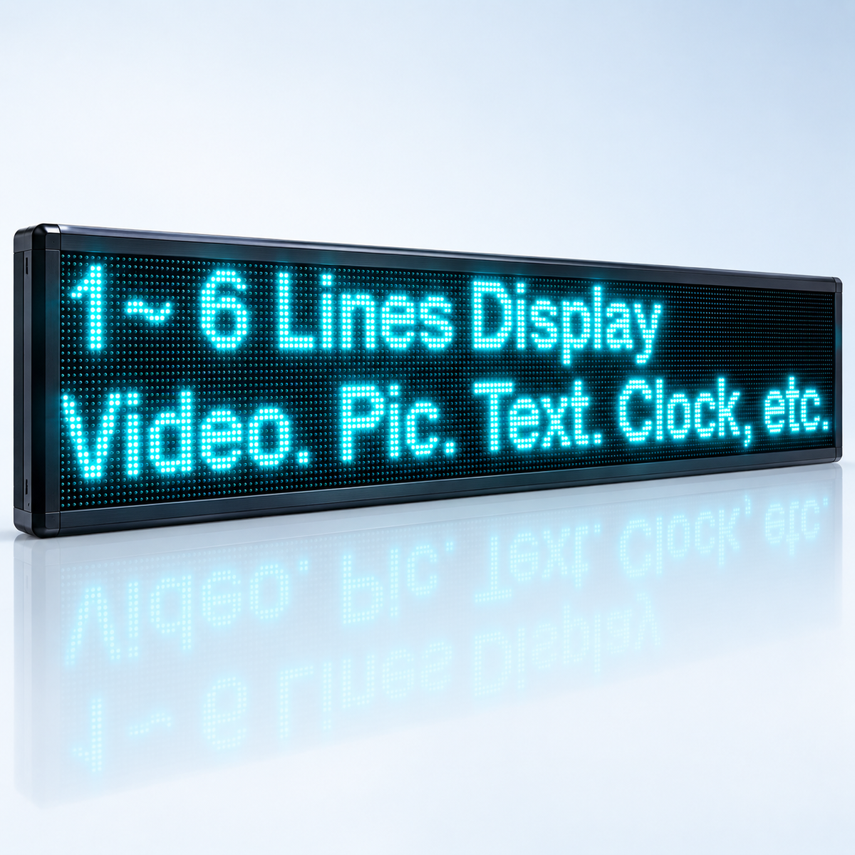 Large P10 full color LED message board supporting 1 to 6 lines of text, video, pictures, and dynamic clock display
