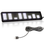 Leadleds 9 inch programmable LED scrolling message board showing white dot matrix equalizer display with USB power cable