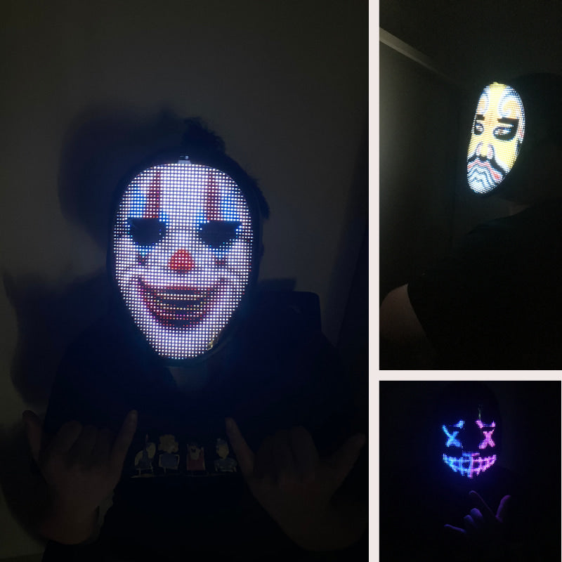 Leadleds Bluetooth programmable LED face mask with customizable glowing RGB digital patterns