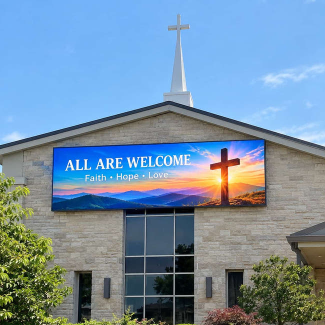 Leadleds P8 outdoor full color commercial programmable LED sign board installed for church sermon announcements and service schedules Zweitbild