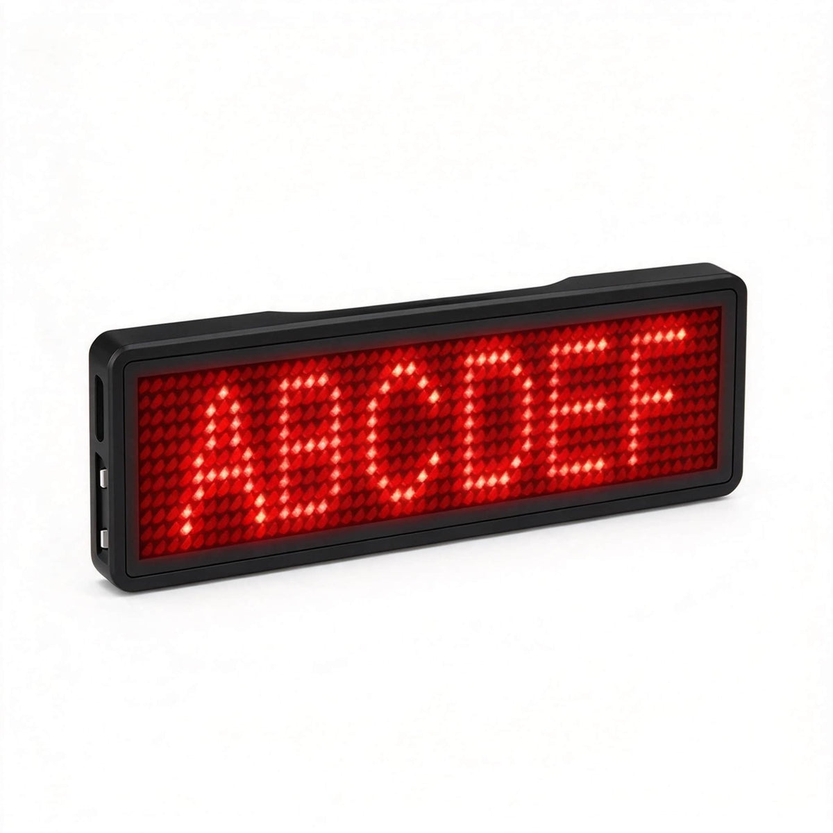 Leadleds blue programmable LED badge displaying VIP text and custom crown icon on 11x44 matrix screen