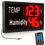 Leadleds large outdoor LED Fahrenheit temperature humidity display, 52x32cm red LED sign rechargeable battery waterproof