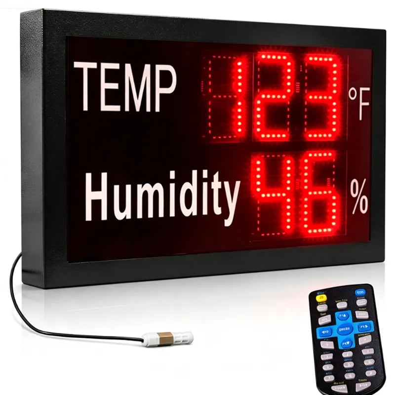 Leadleds large outdoor LED Fahrenheit temperature humidity display, 52x32cm red LED sign rechargeable battery waterproof Главное изображение товара