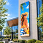 Leadleds outdoor commercial P4 full color LED sign 7.87x2.1 ft showing dynamic promotional video and text advertising for storefront business