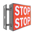 LED sign with 'STOP' text on a white background