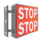LED sign with 'STOP' text on a white background