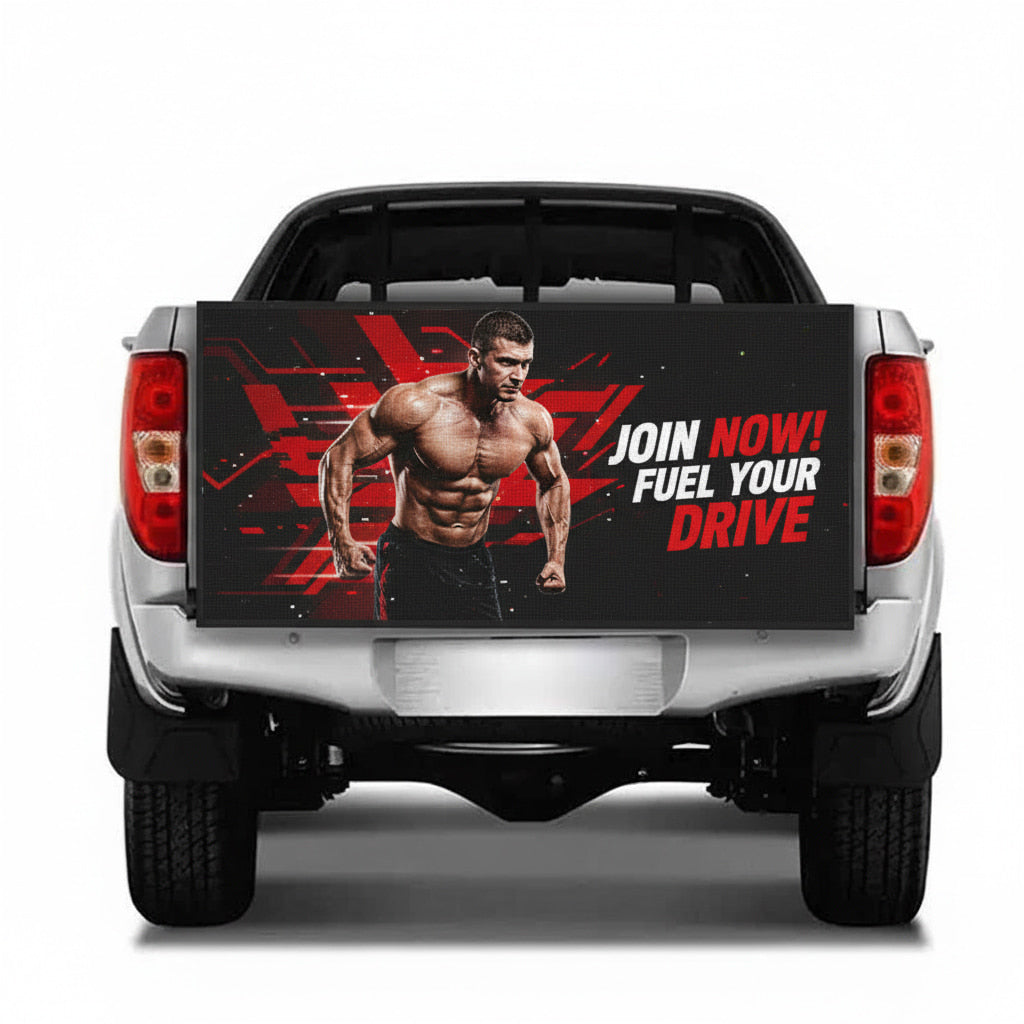 P5mm full color LED display screen mounted on pickup truck tailgate