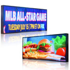 Digital display board with 'MLB All-Star Game' announcement and a hamburger and fries image.