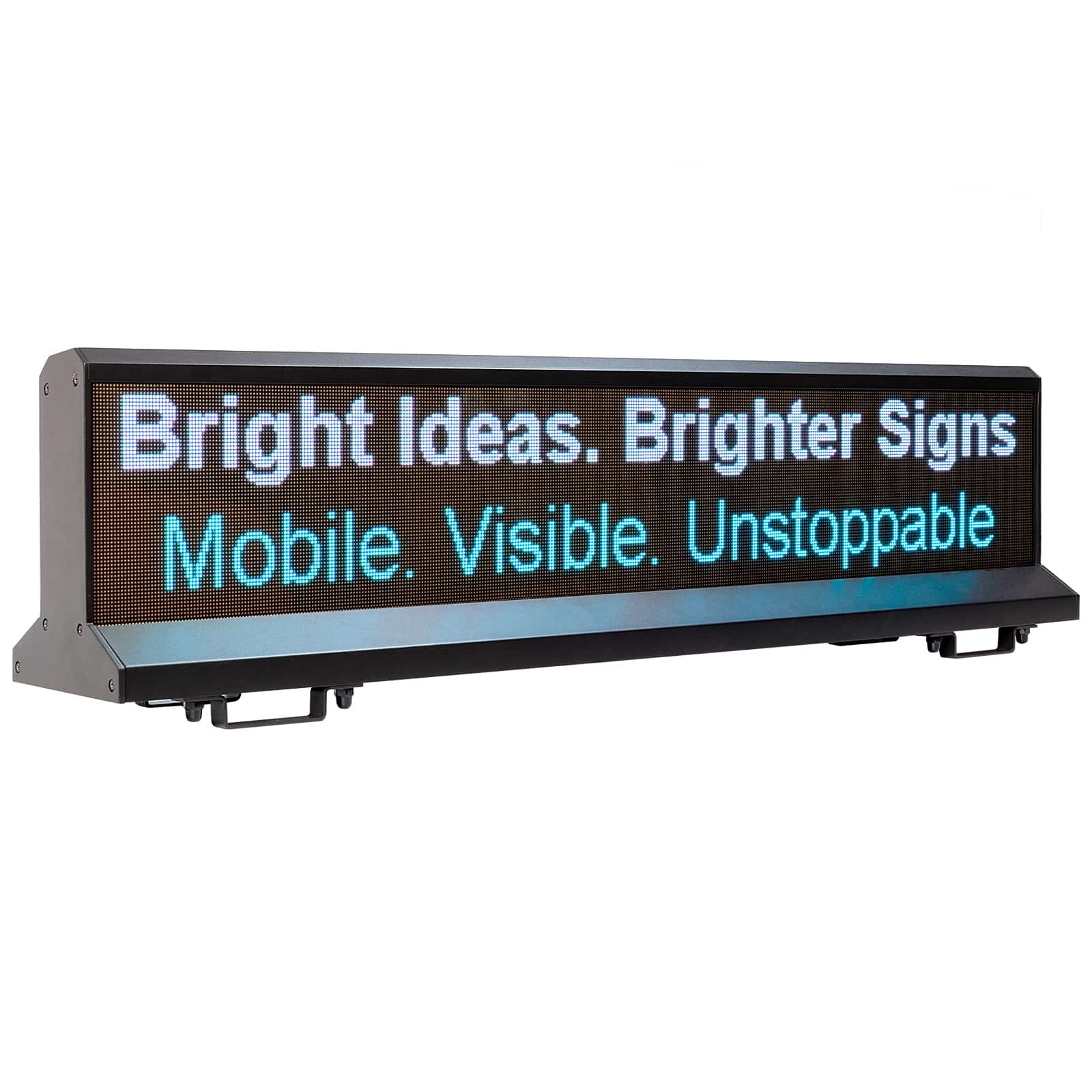 Rideshare car top LED screen showing geo-fenced targeted advertisement