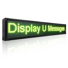 LED display board with green text 
