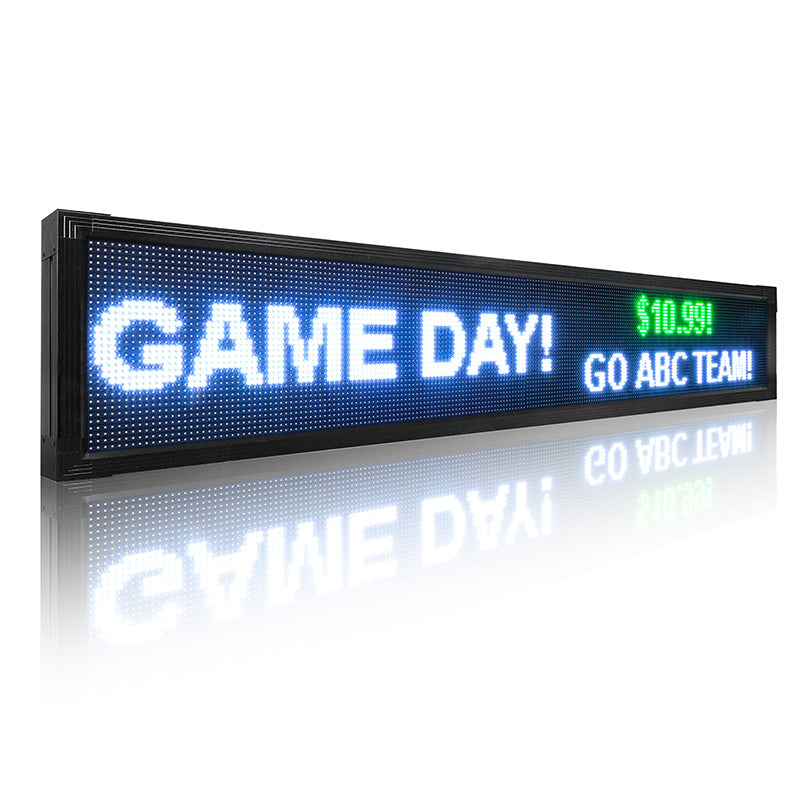 LED sign displaying 'GAME DAY!' and promotional text