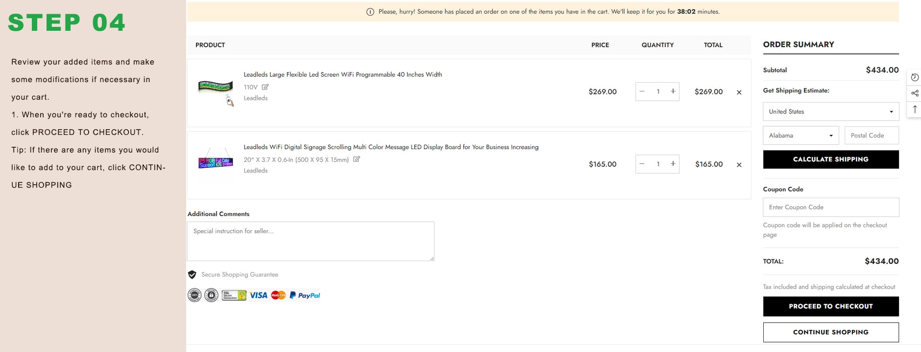 Secure checkout for LED signs