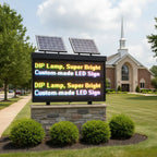 Outdoor solar powered programmable LED display sign by Leadleds, single or double sided, WiFi LAN 4G cloud control, full color DIP LED, 10mm pixel pitch