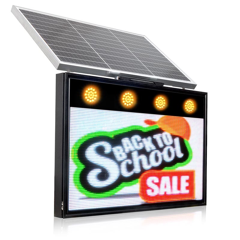 Cost-Effective Solar Signage with yellow flashing lights