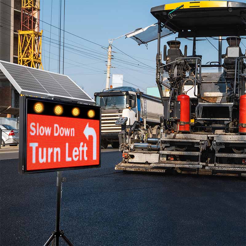 Illuminated Solar Signage with construction yellow flashing