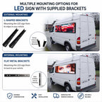 Infographic showing mounting options for LED signs on a van with external and internal mounting methods.
