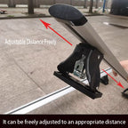 Adjustable distance mechanism on a vehicle roof rack with text indicating freedom of adjustment.