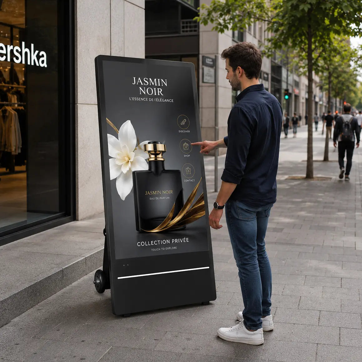 43 in Mobile Digital Poster Outdoor Singnage HD 1080P Battery Powered with Wheels Secondary image