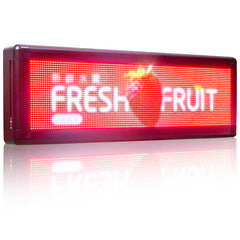 LED sign displaying 'Fresh Fruit' 