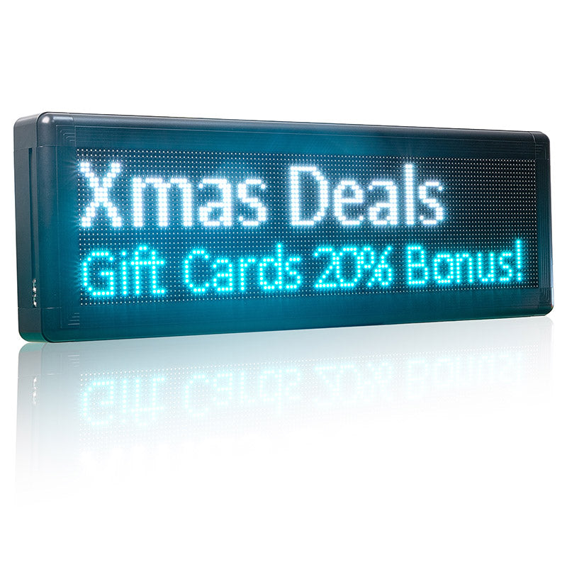 LED sign displaying Christmas deals and gift card bonuses