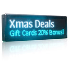 LED sign displaying Christmas deals and gift card bonuses