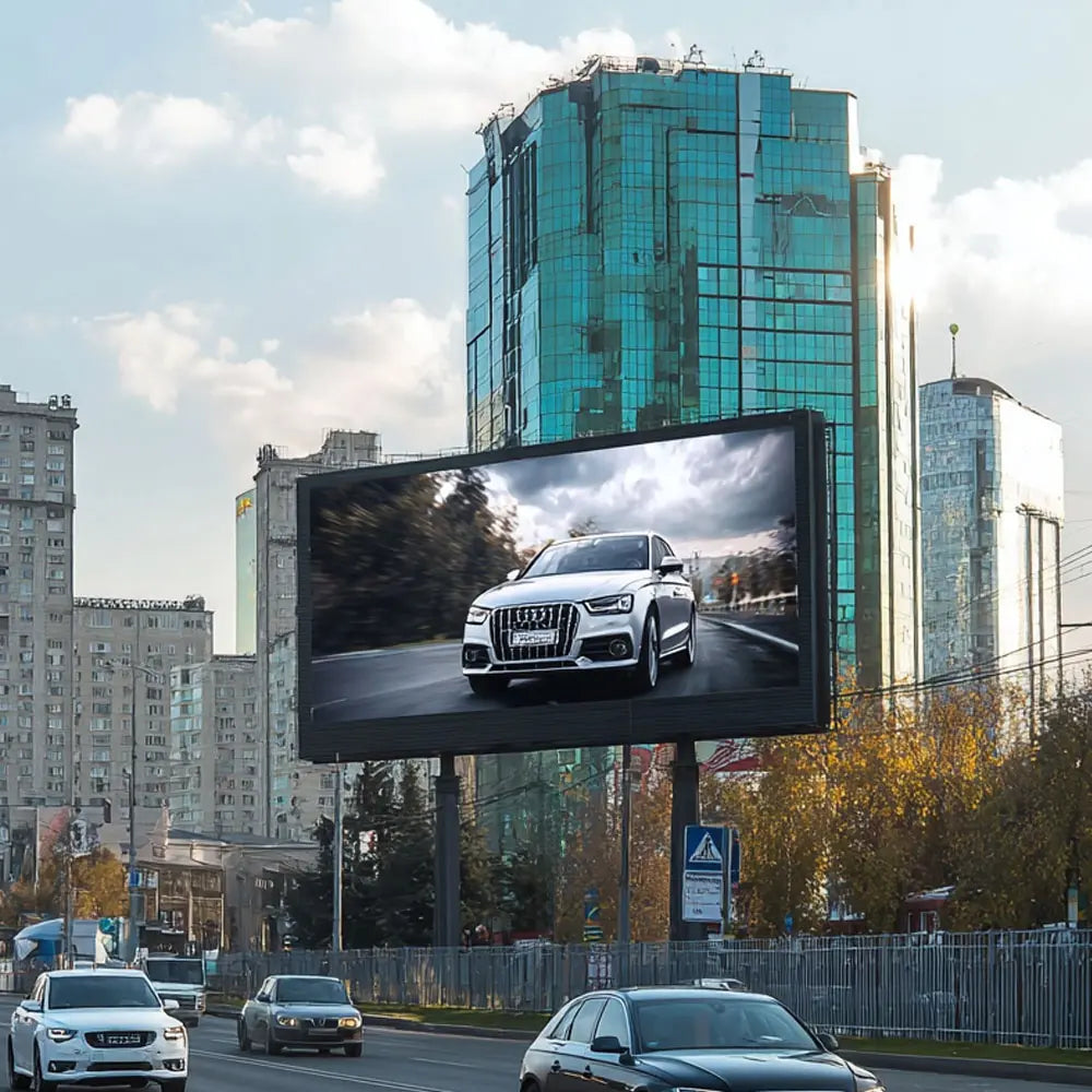 Billboard displaying a car advertisement in an urban