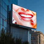Billboard displaying a dental-themed advertisement on a building facade.