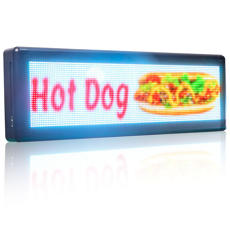 LED sign displaying 'Hot Dog' with a hot dog graphic 