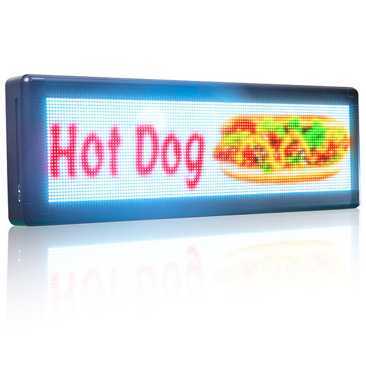 LED sign displaying 'Hot Dog' with a hot dog graphic 