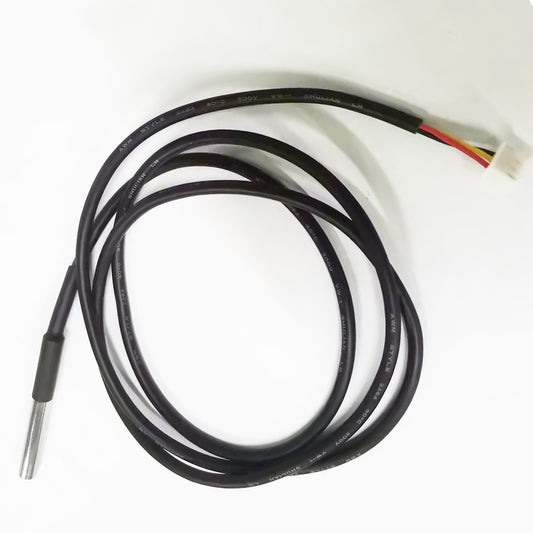 Thermocouple with black cable on a white background