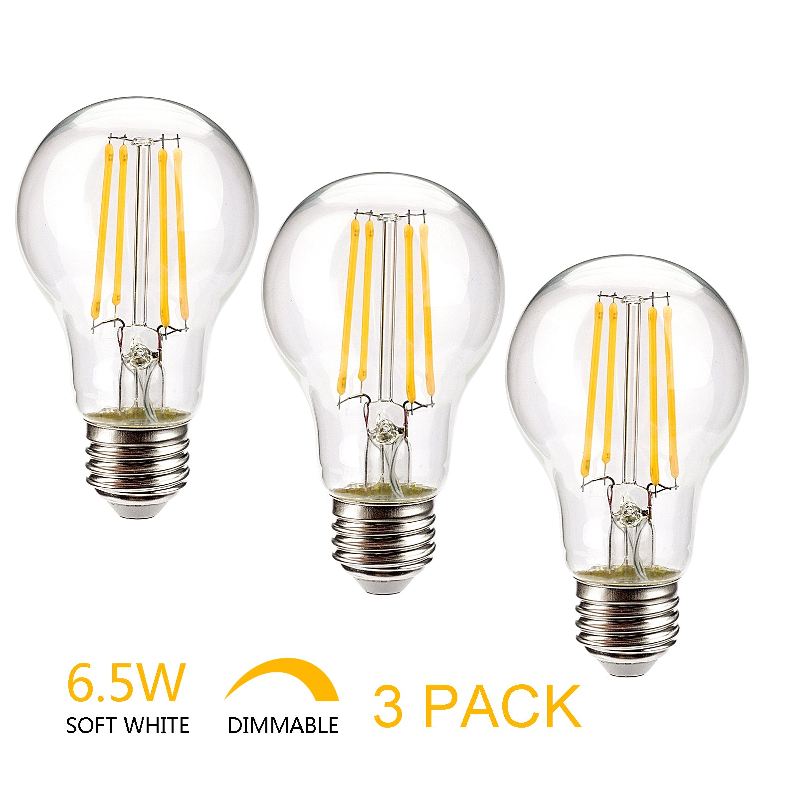 Leadleds A19 Dimmable Led Bulb Long Filament 810LM 3000K Warm White 6.5W Equal 70W Incandescent - Leadleds