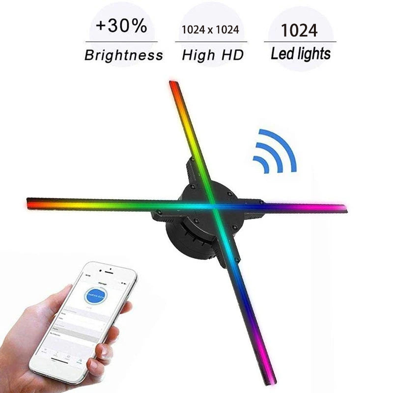 Leadleds 3D-Hologramm-Werbedisplay-Ventilator mit WLAN-Steuerung, 99 cm, 4 Achsen, inklusive Sicherheitsabdeckung