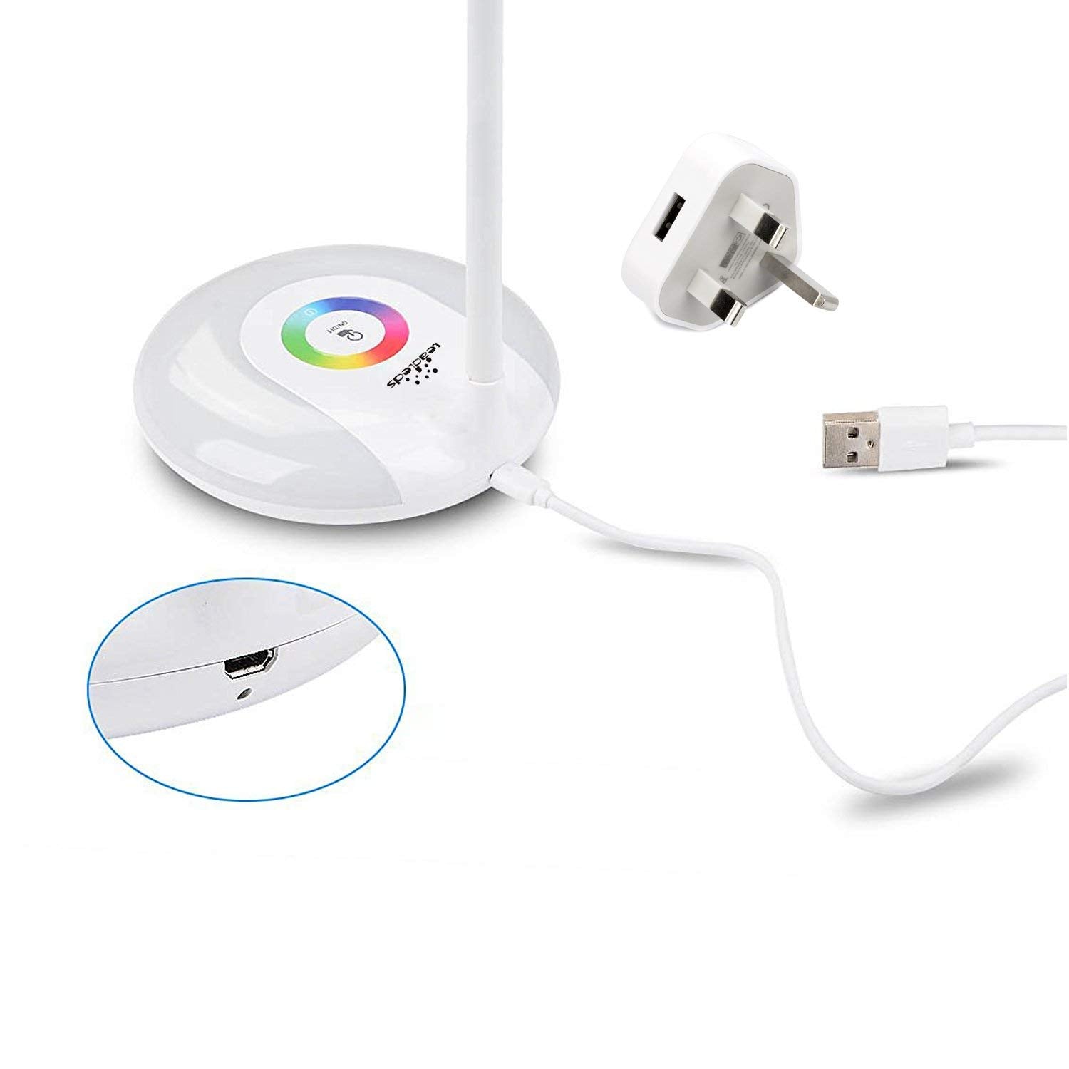 Leadleds Desk Lamps Book Reading Lights with Touch-Sensitive Control Panel, 256 Color Changing Base, USB Rechargeable LED Bedside Lamps Night Light - Leadleds