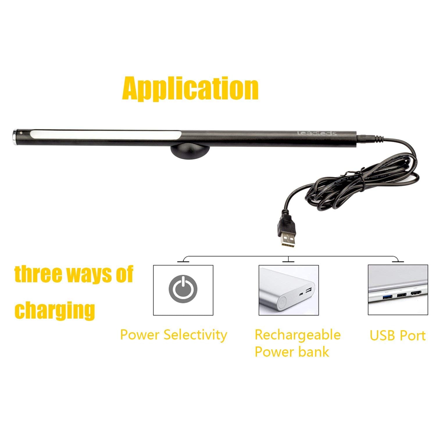 Leadleds LED Desk Lamp Eye-caring Table Lamp, Lamp with USB Charging Port, Office Lamp, Touch Control, Dimmable Modes, Black, 6W - Leadleds