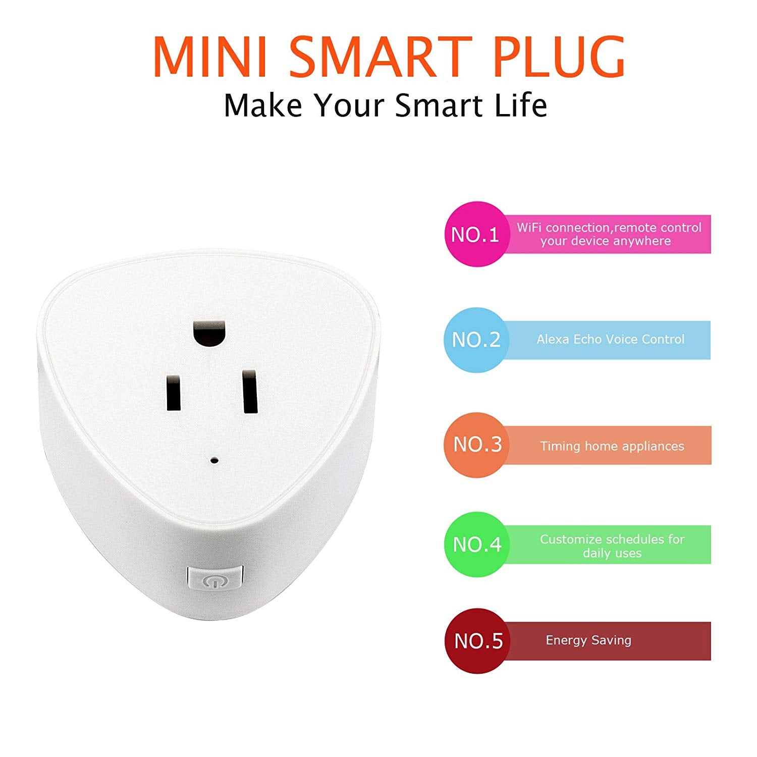 Smart Plug Wifi Outlet Compatible With Alexa, Echo, Google Home, Leadleds Mini Smart Socket with Timer Function, No Hub Required, 10A (2 pack) - Leadleds