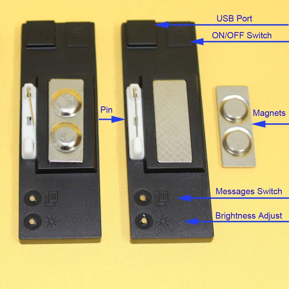 Leadleds Programmable Name Badge Scrolling Led Sign Rechargeable with Magnet Pin, Blue - Leadleds