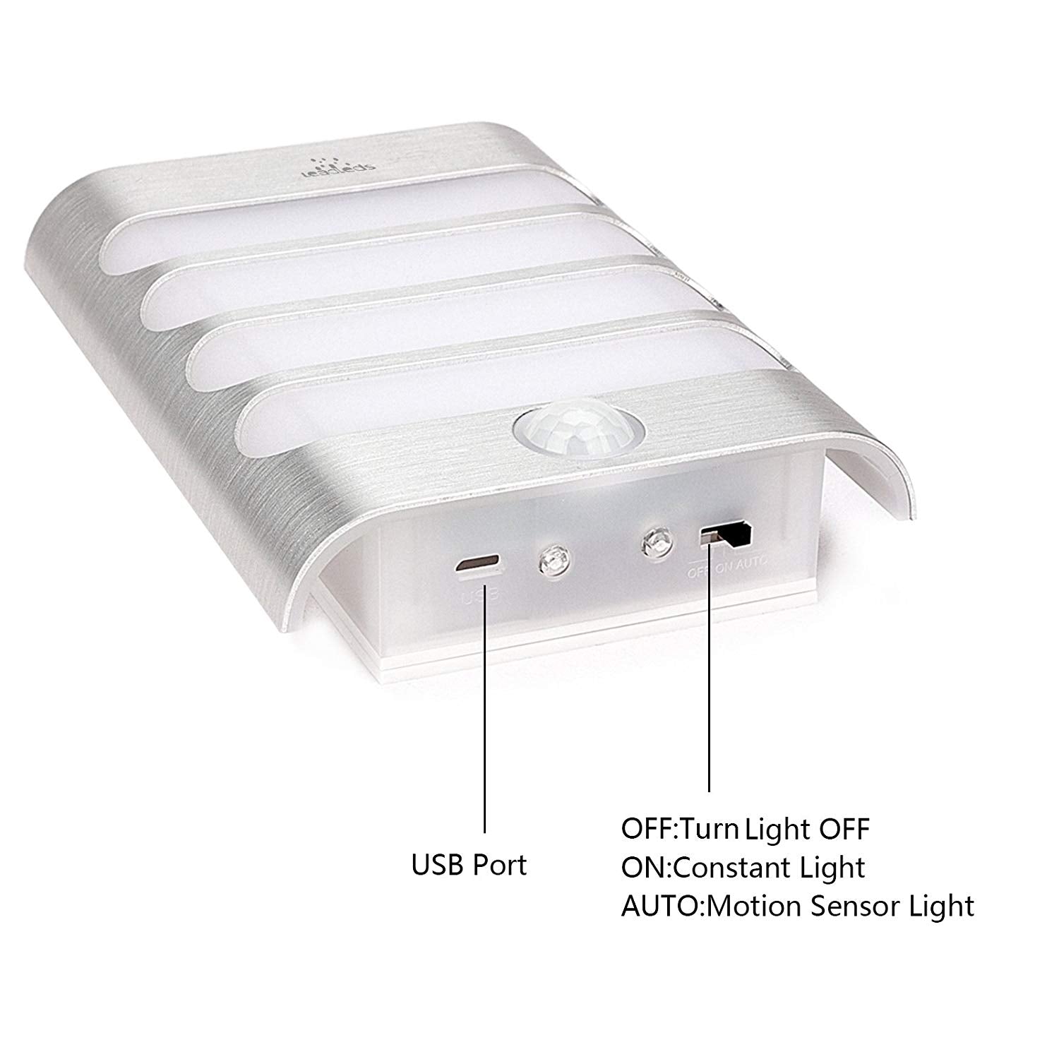 Leadleds Motion Sensor Light USB Rechargeable or 3pcs AA Battery Powered Wall Sconce Spot Lights Hallway Night Light, 2 Pack - Leadleds