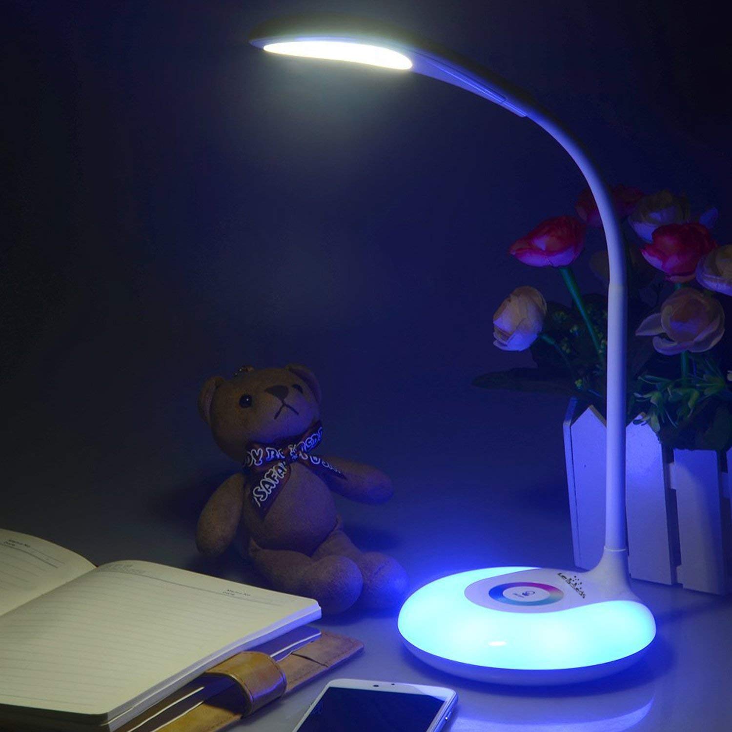 Leadleds Desk Lamps Book Reading Lights with Touch-Sensitive Control Panel, 256 Color Changing Base, USB Rechargeable LED Bedside Lamps Night Light - Leadleds