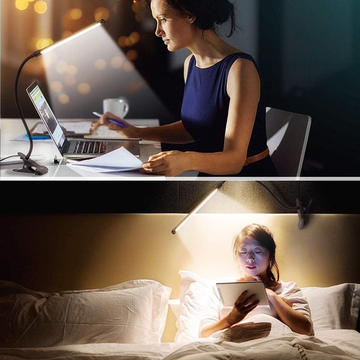 Leadleds LED Clip on Light Dimmable Reading Lights Flexible Gooesneck, USB Cord 2 Lighting Modes - Leadleds