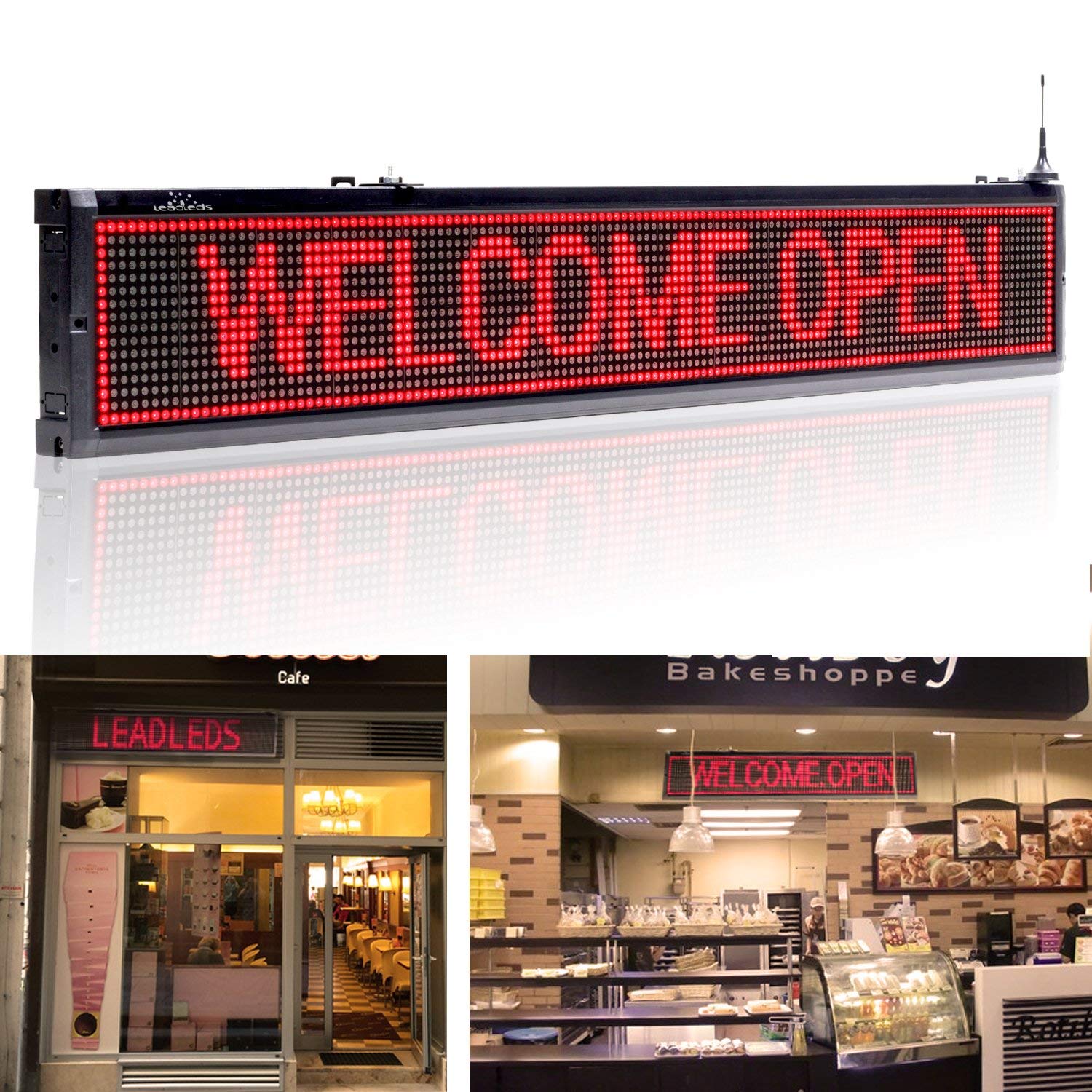 Leadleds 40 in Storefront Business Signs Scrolling Message Programmable by Phone, Red - Leadleds