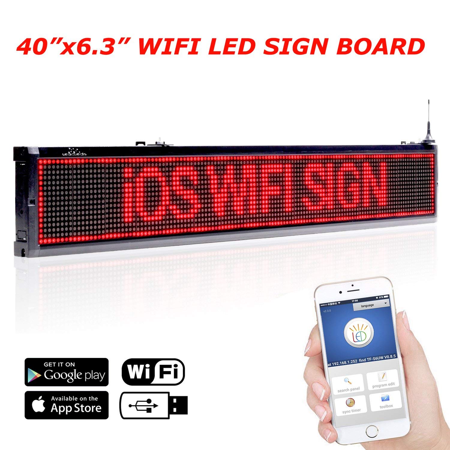 Leadleds 40 in Storefront Business Signs WiFi Led Sign Board